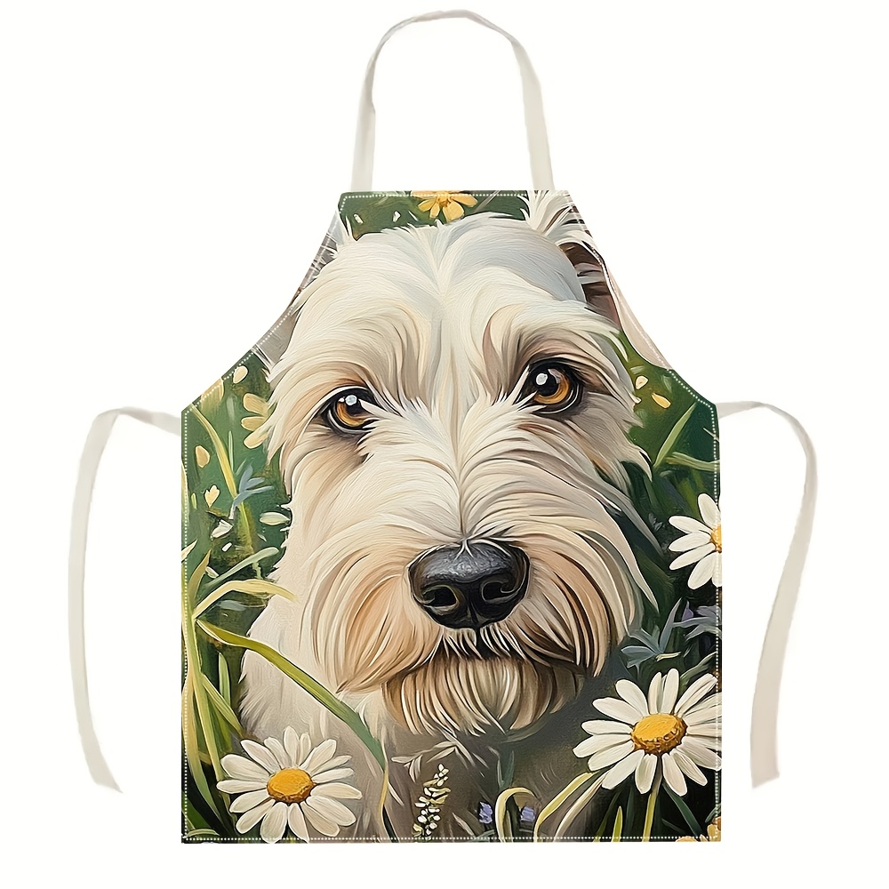 Home Cooking For Dogs - Cute White Dog Apron, Floral Puppy