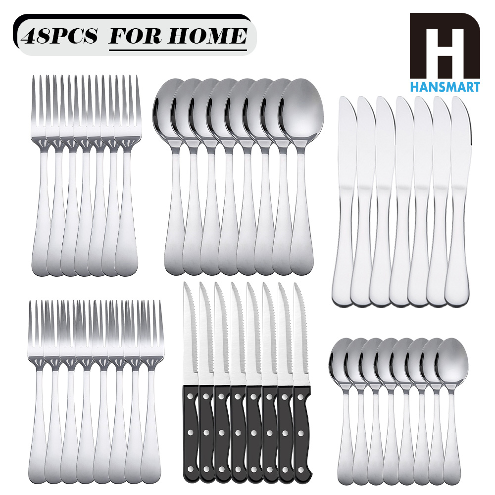 Home Cooking Utensil Set - KOOMADE 48Pcs Stainless Steel Cutlery Set
